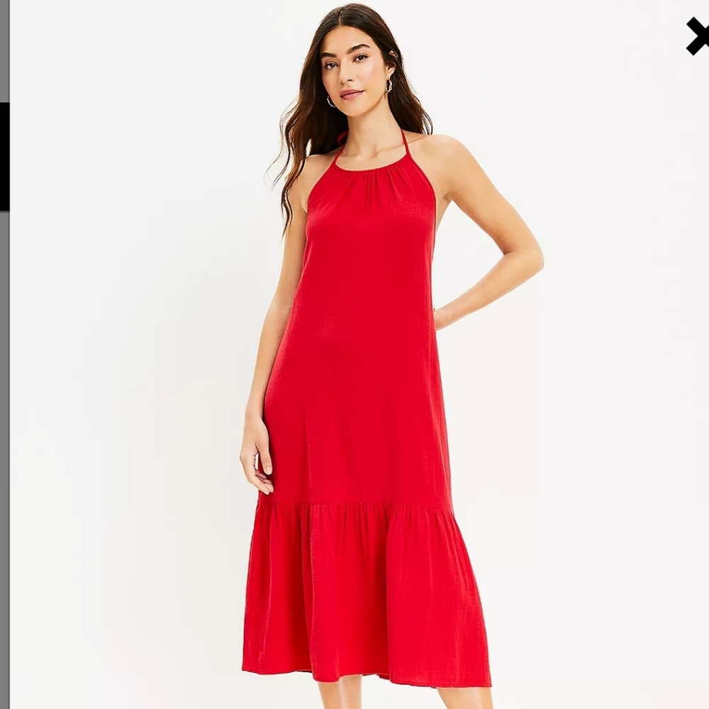 Loft Smocked Cutout Back Halter Midi Dress